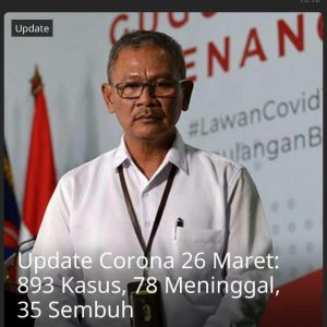Jumlah Positif COVID-19 Di Indonesia 893 Kasus, 78 Orang Meninggal