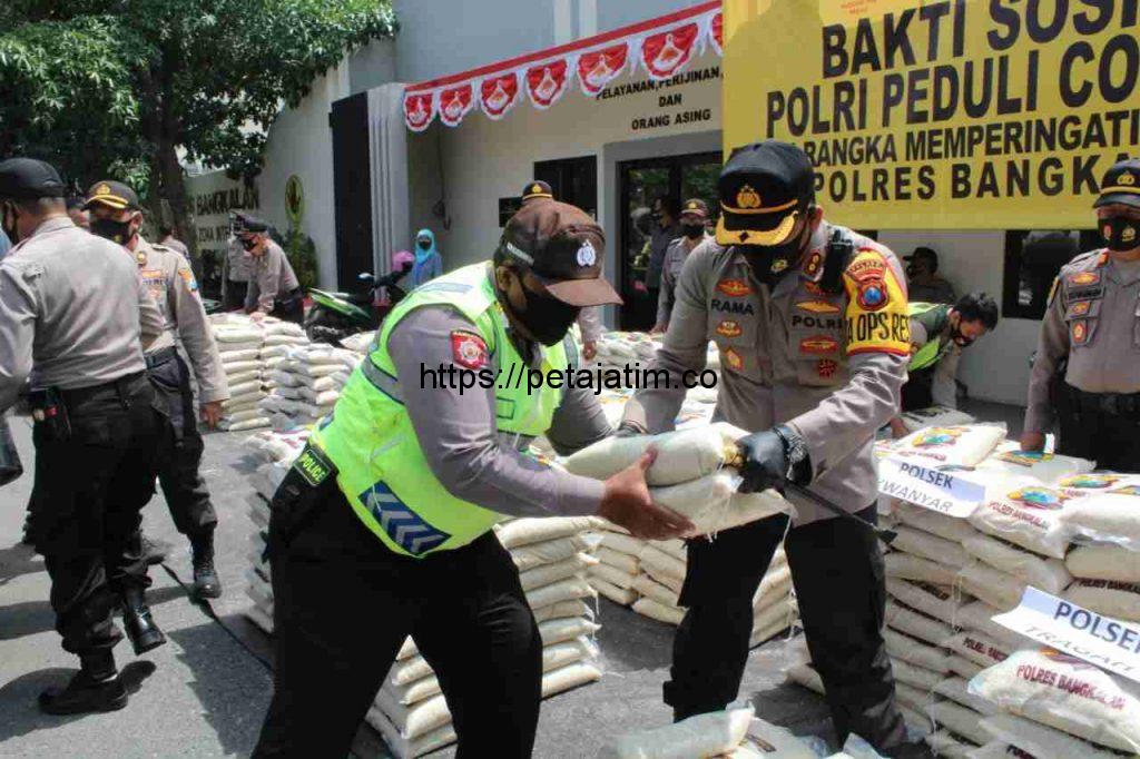 Peringati HUT RI Ke 75, Kapolres Bangkalan Distribusikan Beras 10 Ton Pada Warga Terdampak Covid -19